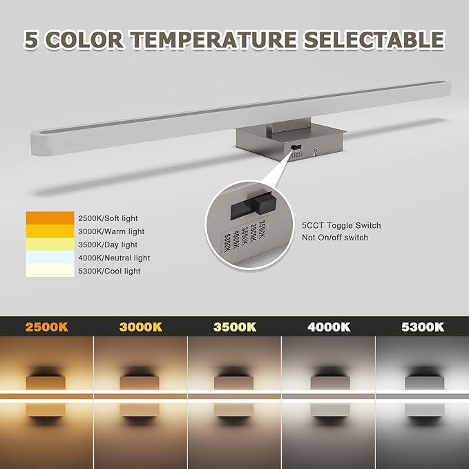 Joosenhouse Brushed Nickel Vanity Lights for Bathroom - 31.5 Inch 24W LED Bathroom Light Bar with 5CCT Dimmable, Modern Bathroomakeup Mirror Lights