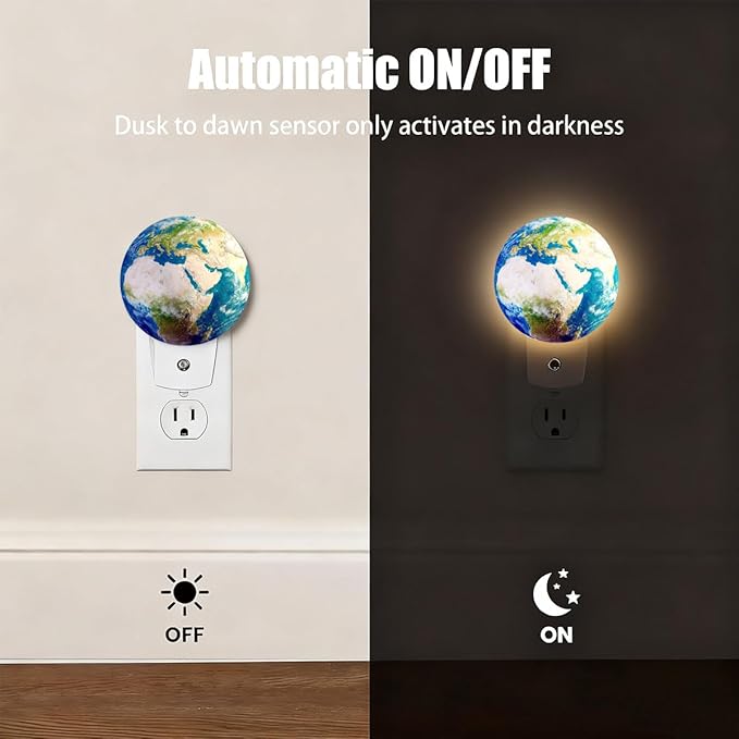 Plug-in Earth Night Light Earth Globe Night Lights Plug into Wall with Auto on/Off Sensor, 0.5W LED Nightlight for Bedroom Bathroom Kitchen Hallway