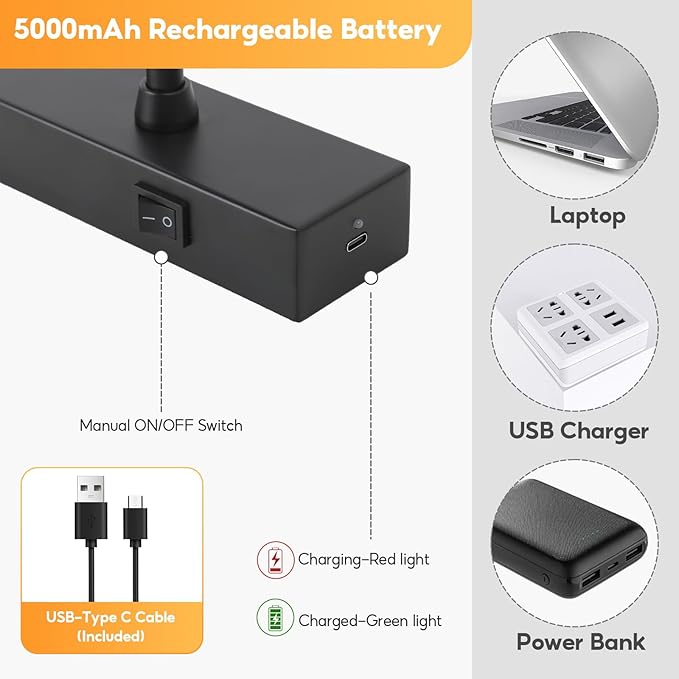 Picture Light for Wall Battery Operated, 16" Rechargeable Art Light with Remote and Timer for Painting, 3 Color Temps, Wireless Wall Light for Display, Artwork, Portrait, Gallery, Black