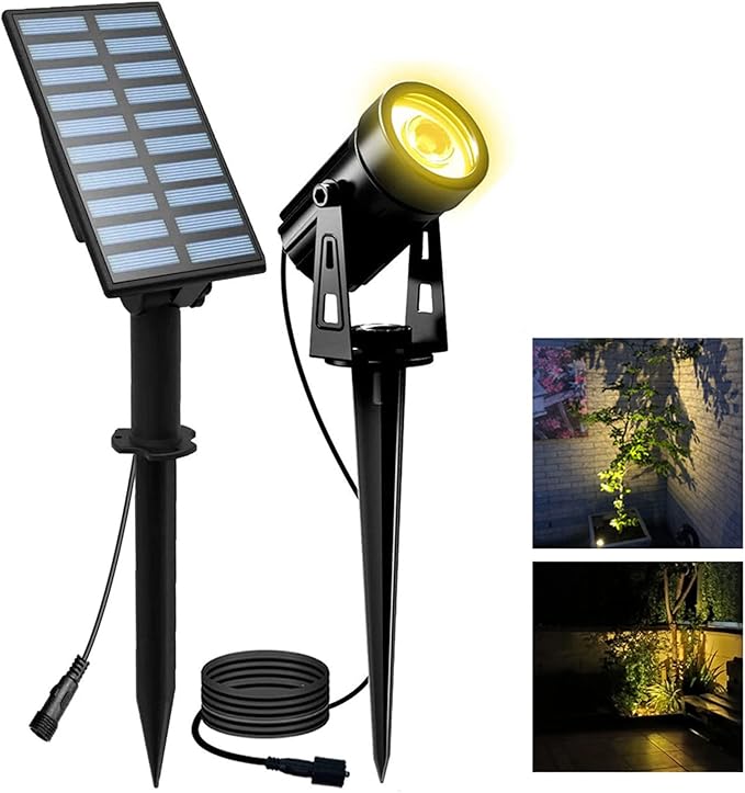 T-SUN Solar Spotlights Outdoor Waterproof, Solar Landscape Spotlights, Solar Powered Spot Lights for Trees, Flag, Garden, Pond, Pathway, Pool Area(Warm White)