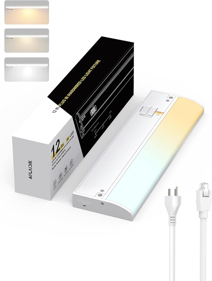 Under Cabinet Lighting Hardwired & Plug-in, 12 inch 3CCT Dimmable Linkable Under Counter Lights for Kitchen,with Power Cord and Linked Cord, CRI 97, 120V,8W,700Lm, White