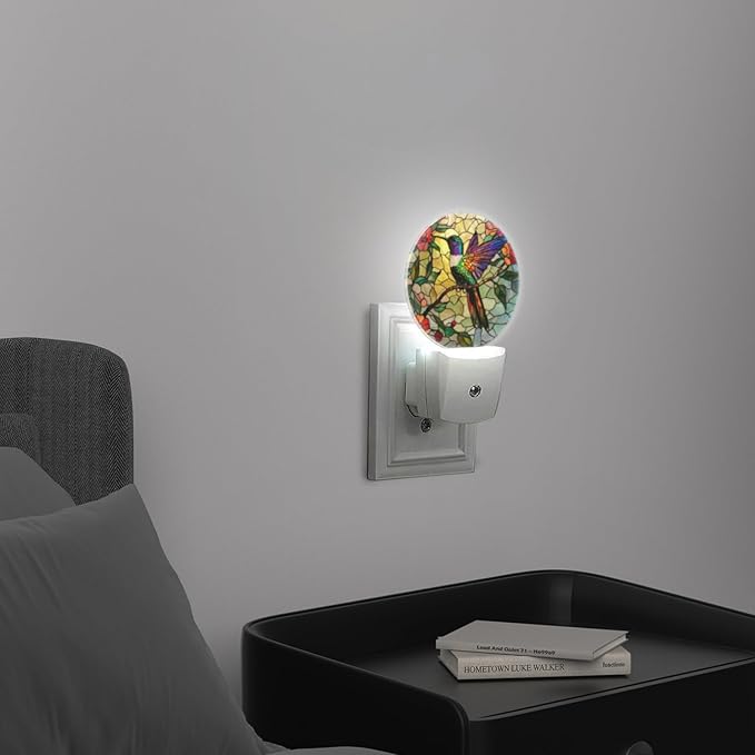 LED Night Lights Lamp with Dusk to Dawn Sensor, Colorful Hummingbird Perched On Branch Night Light Plug Into Wall for Kids Room, Bedroom, Bathroom, Kitchen, Hallway