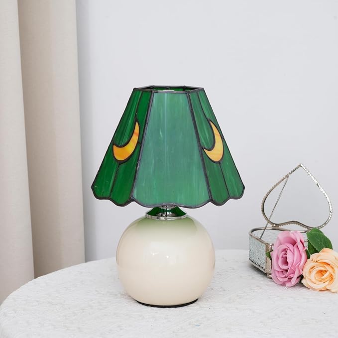 Tiffany Lamp - Mushroom Stained Glass Table Lamp 7.5x7.5x11 Inches - Mushroom Moon Decor Style Desk Reading Bedside Light - Bedroom & Living Room Decor,(Green)