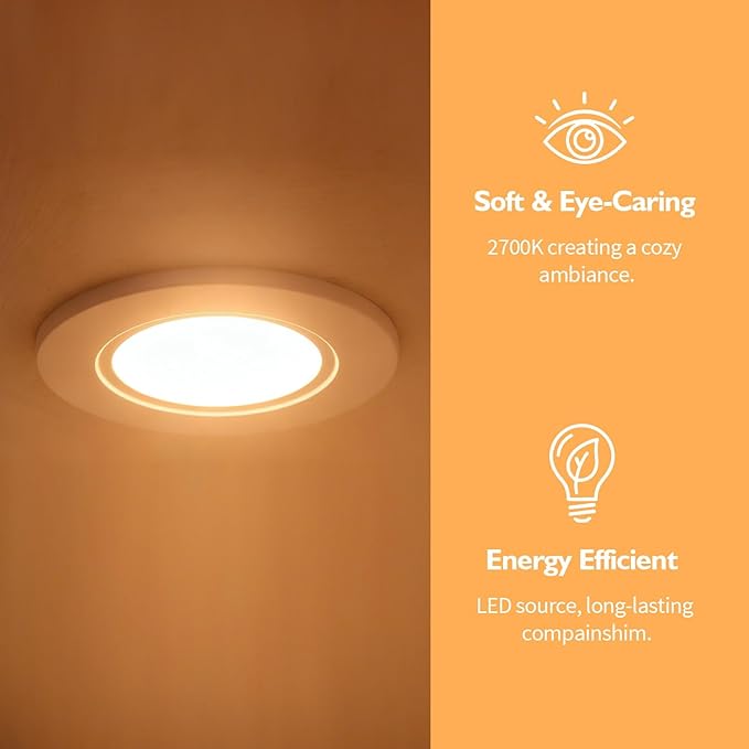 Jolux 5/6 Inch LED Can Lights Adjustable Recessed Retrofit Downlight,12W=60W,2700K Soft White,800LM,Dimmable,ETL Damp Rated Replacement Recessed Lighting Install,Flat Trim,E26 Base,4-Pack