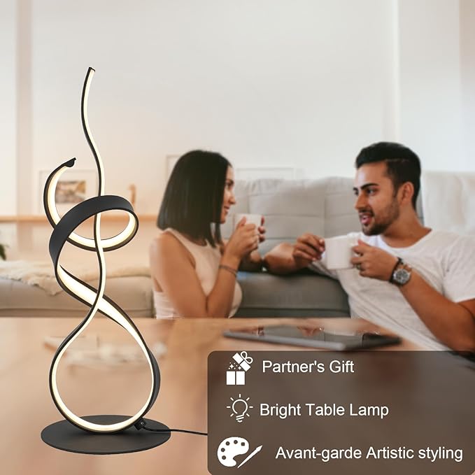 22inch 24W 2700LM Modern Design 3CCT 2700K/4000K/6500K Stepless Touch Dimmable with Remote Control Art LED Table Lamps for Bedroom Bedside Living Room Villa Gift Idea (Black)