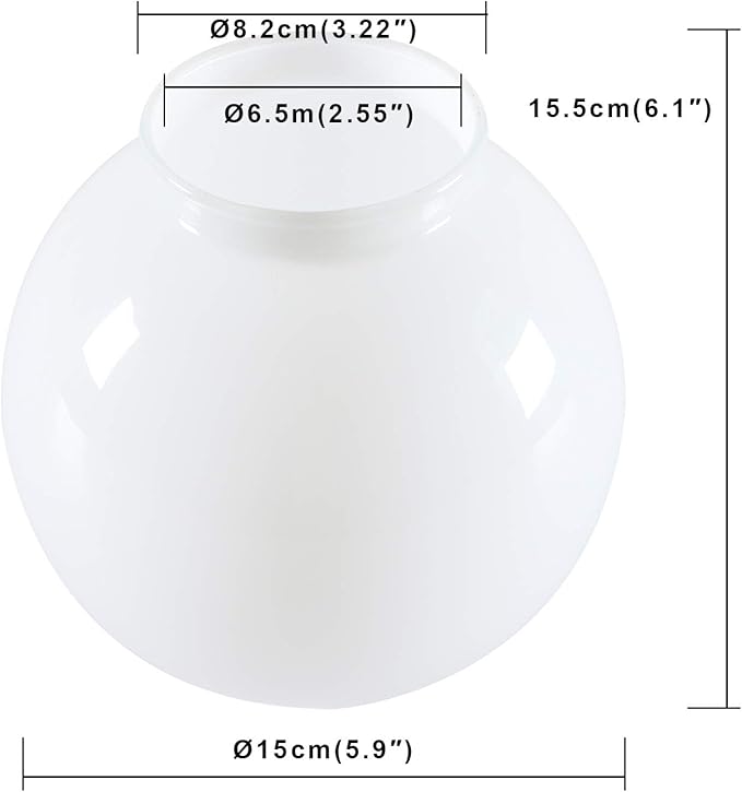 Permo Replacement 5.9" Round Globe Opaque Milk Glass Shade – Compatible with Pendant Light or Wall Sconce Fixtures