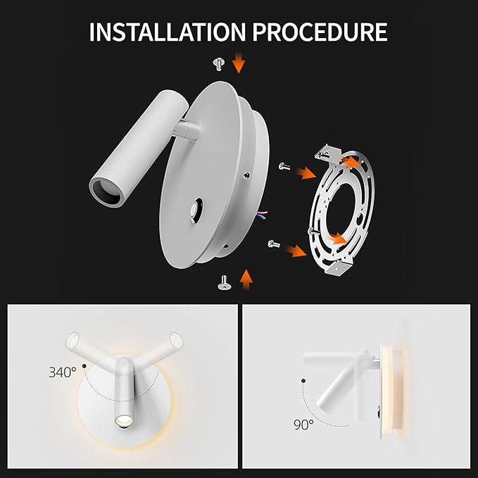 Aisilan Modern Wall Sconce with Touch Switch, Dimmable 6W Adjustable Wall Lamp, Dual-Mode Hardwired Bedside Light, White Wall Mounted Lighting for Bedroom, Living Room & Hallway