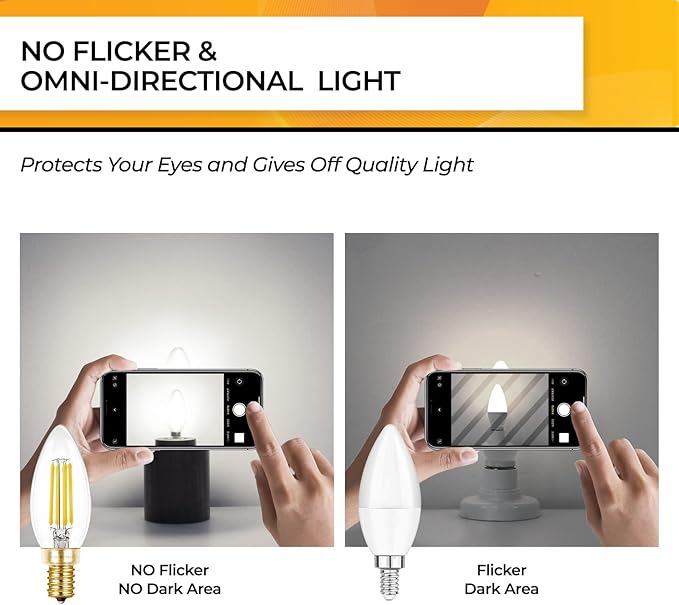 Hizashi E12 Candelabra LED Light Bulbs 40 Watt Chandelier Light Bulbs Dimmable 5000K Daylight, B10 LED Candelabra Bulbs, 90+CRI, 4W, 450LM, Candle Bulbs, UL Listed, 24 Pack
