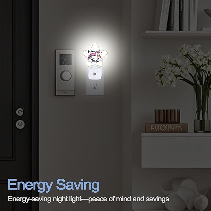 Unicorn Rainbow Dusk to Dawn Star Night Light,Believe in Magic Smart Sensor Nightlight for Bedroom Kitchen Hallway Stairs,Plug-in Energy Efficient Decor Desk Lamp Women Men Gifts