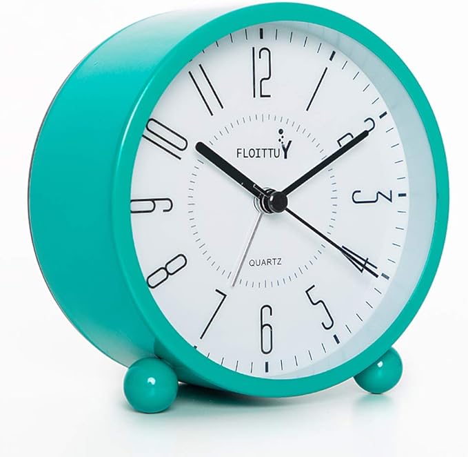Super Silent Metal Alarm Clock,Beep Wake Round Alarm Clock with Night Light,Battery Operated,Easy Set,Simple & Retro for Desk, Bedroom and Home Decoration(Lake Blue)