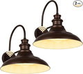 Dusk to Dawn Sensor Outdoor Barn Light Fixtures, 16 Inch Dome Farmhouse Outdoor Wall Sconces, Rustic Exterior Wall Mount Lights, Industrial Bronze White Wall Lanterns for Porch, 2 Pack