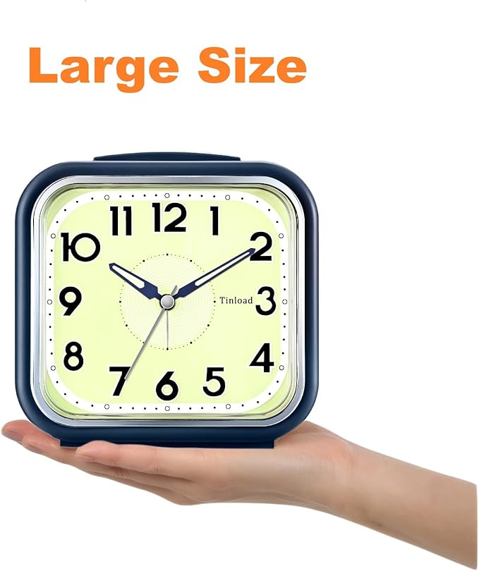 5.5" Large Analog Alarm Clock Silent Non Ticking, Glow in Dark dial, Gentle Wake, Beep Sounds, Increasing Volume, Battery Operated Snooze and Manual Light, Easy Set (Best for Elder)
