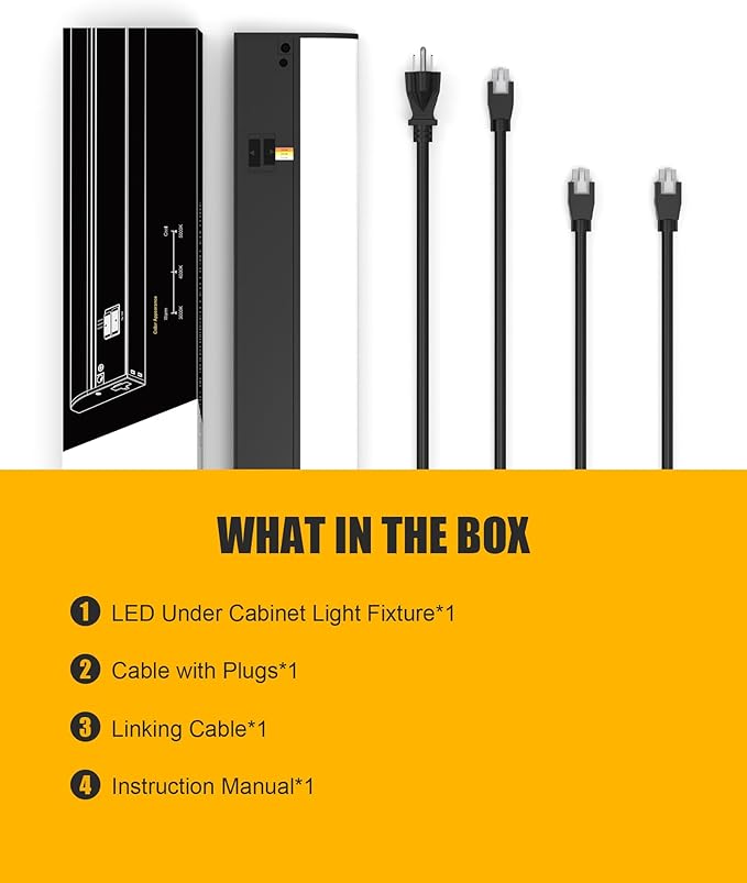 Hardwired Under Cabinet Lighting, 24 inch LED Under Counter Lights for Kitchen, CRI 97, 120V, 16W, 1400Lm 3CCT Dimmable Linkable Under Cabinet Lights with Power Cord and Linked Cord, Black