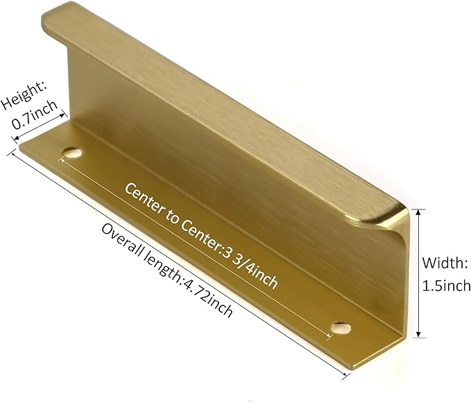 Satanga Pack of 2 Edge Finger Pull for Cabinets Kitchen Concealed Aluminum Hidden Bar Pulls Drawer Pulls Easy to Install 4.72inch Overall Length Brushed Brass