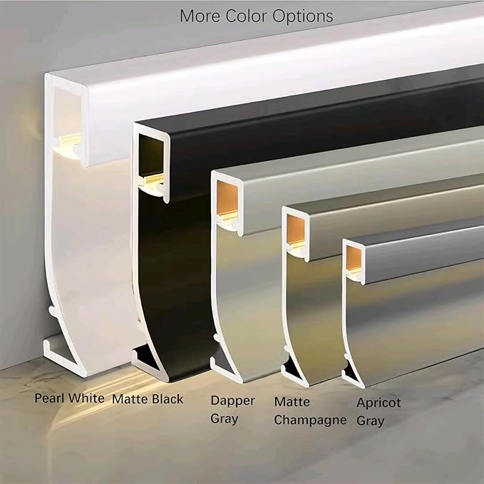 LED Aluminium Metal Baseboard Trim, Pearl White Finish 6 Pack 3.15 Inch x 8.2 Ft Total 49.2 Ft or 80mm x 2500mm LED Channel Line Light Aluminum Wall Base Board Cover Cove Molding Skirting Trim