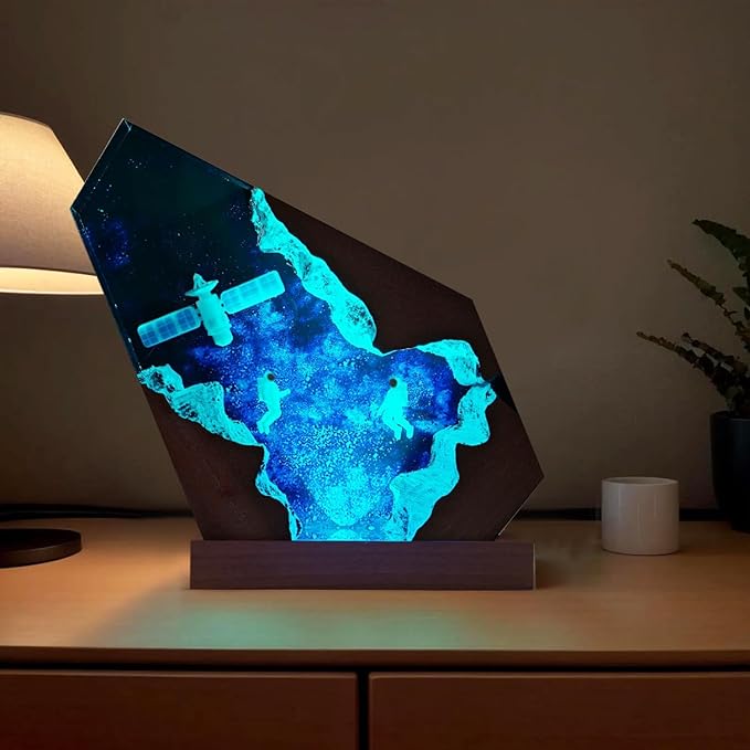 Space Resin Lamp - Handmade Galaxy Resin Night Light with USB Port, Variable Lights, Space Gifts for Adults, Astronaut Enthusiast Collectibles, Unique Birthday Gifts for Him & Her (8"x5")