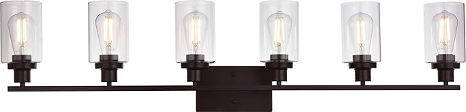MELUCEE 6-Light Bathroom Vanity Light Fixture Vintage Industrial Oil Rubbed Bronze Wall Sconce Lighting with Clear Glass Shade for Living Room Bedroom Kitchen (Patent No.: US D963914 S)