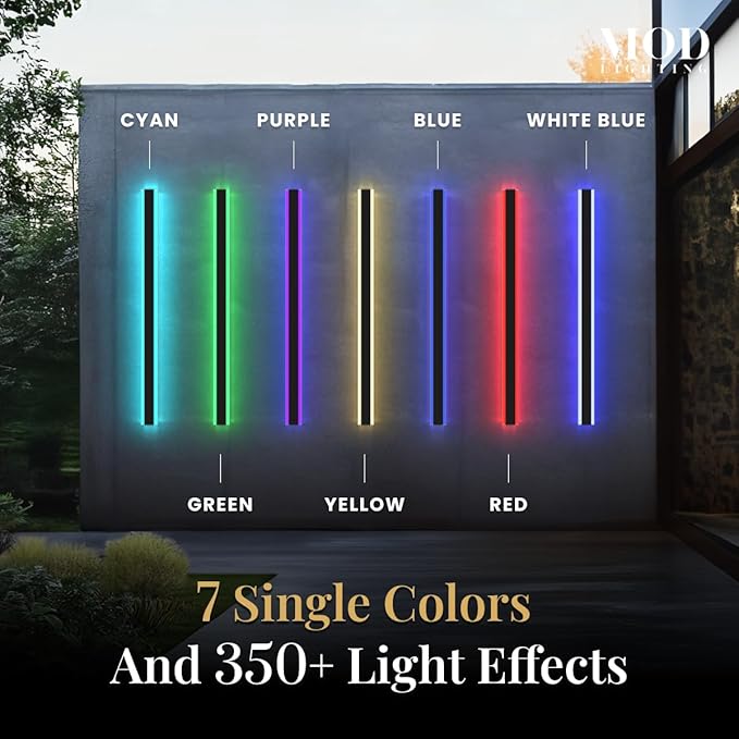 𝗠𝗢𝗗 𝗟𝗜𝗚𝗛𝗧𝗜𝗡𝗚 Haylen RGB | Waterproof Outdoor Wall Lights, Dimmable with Remote, 7 Colors and 358 Light Effects, Long Wall Sconce, Modern Linear Exterior Light Fixture, 1-Pack (RGB | 47")