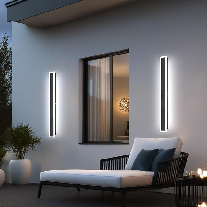 1 Pack Black Outdoor Wall Light 39 Inch 3000K-6000K Dimmable Modern Exterior Wall Sconce Long LED Linear Exterior Lights for Patio Garage Garden