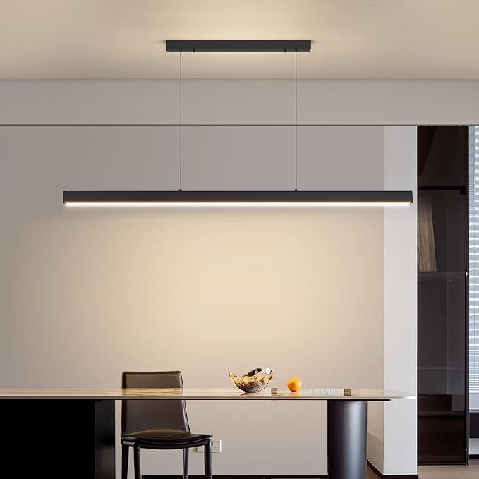 Modern LED Linear Pendant Light, 59IN Ceiling Chandlier Light Fixtures Hanging with Remote Control 3000k-6500K Adjustable Color Temperature Island Light for Dining Room, Kitchen