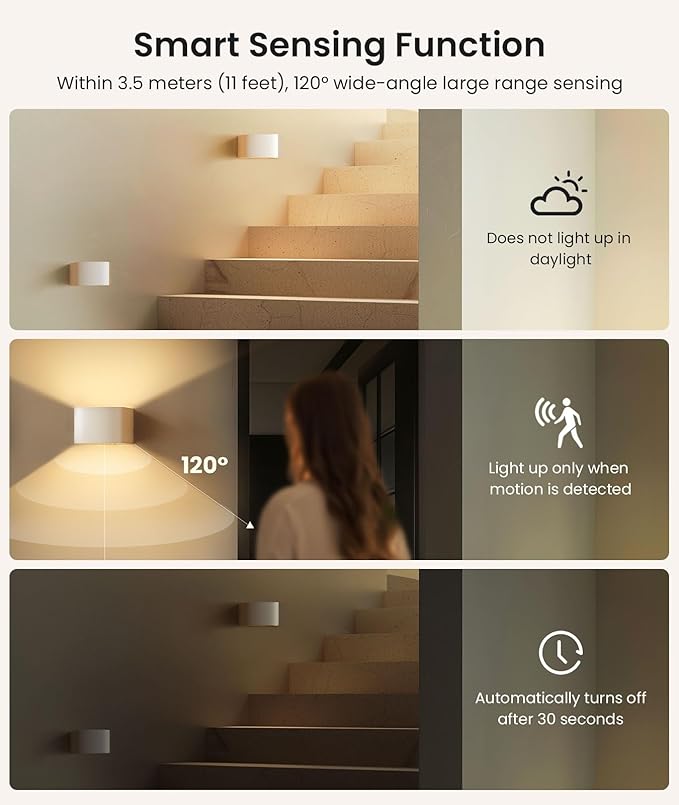 FULEN 4 Pack Motion Sensor Wall Lamp with Remote Control 3 Colors Wireless Wall Light LED Indoor Up and Down Wall Sconce 5000mAh Rechargeable Battery Powered Wall Lamps Brightness Adjustable,White