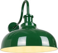 Outdoor Barn Light, 14 Inch Dome Rustic Outdoor Wall Sconce, Farmhouse Exterior Wall Mount Lighting Fixture, Industrial Green Wall Lantern for Porch, Entryway, Garage, RZ007M GR+WH