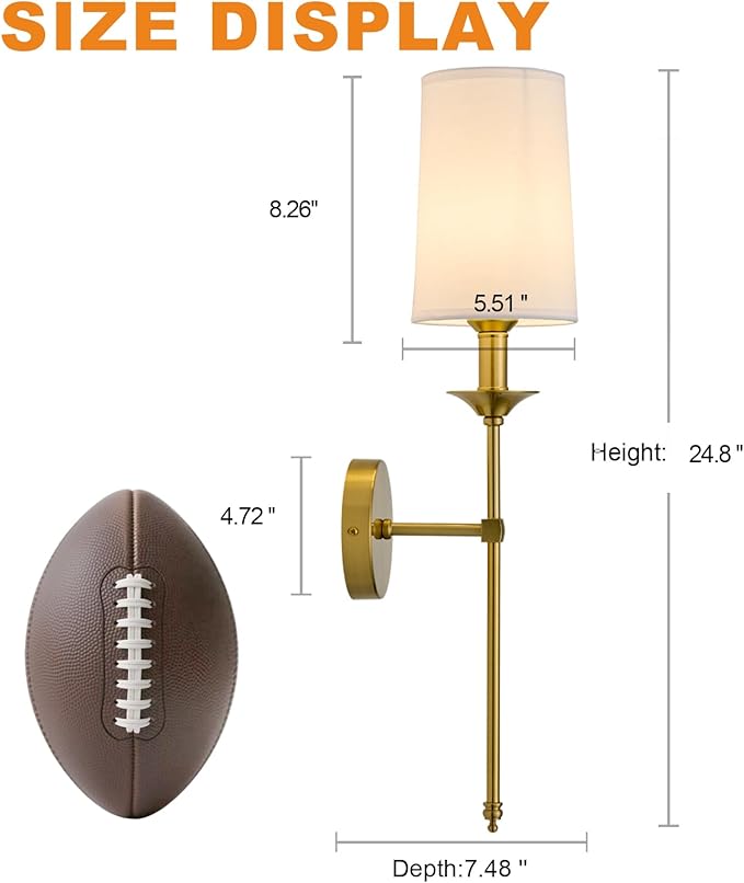 PASSICA DECOR Hardwired Wall Sconces Set of 2 Candle Glod Wall Light for Bedroom Living Room Vanity Hallway Farmhouse Bathroom Sconce
