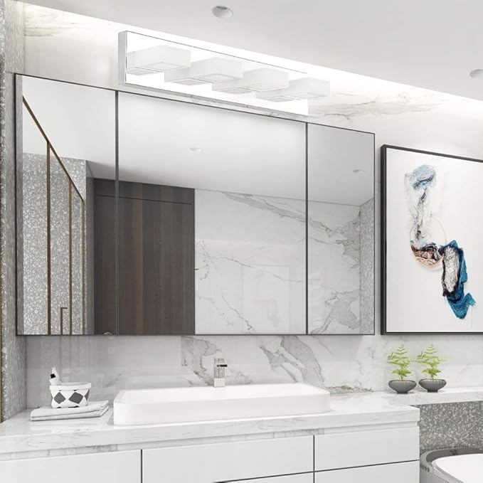 Ralbay 4 Lights Adjustable Acrylic Chrome Modern LED Bathroom Vanity Lights Over Mirror (Natural White Light)