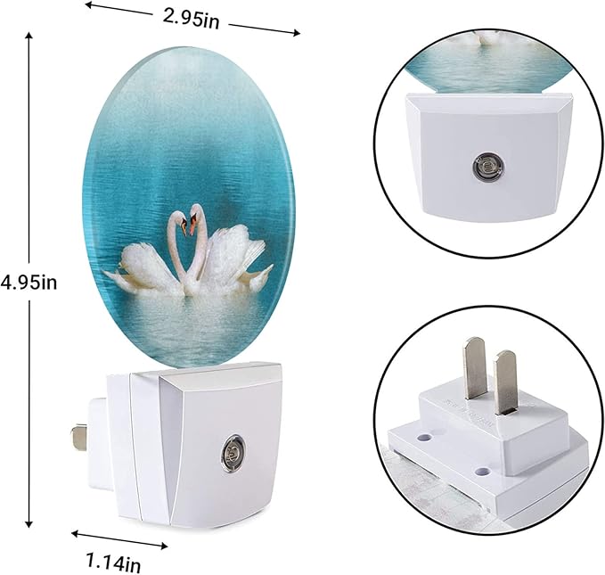 EKOBLA Swan Night Lights Plug into Wall Two Swans Over Lake LED Dusk to Dawn Plug-in Nightlights Auto Sensor for Home Indoor Bathroom Hallway Kitchen
