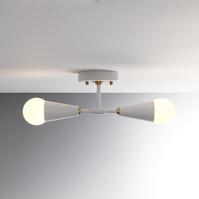 BRIGHTTIA Vicky 2 Light Cone Socket Wall Sconce - Mid Century Modern Fixture for Wall & Ceiling - Minimalist Edison Lamp for Hallway and Bathroom Vanity - White & Gold (BW0027-2WG)