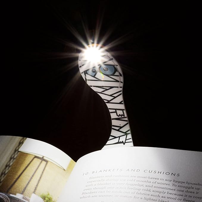 Gifts for Readers & Writers Bookmark Reading Light Mummy - 2in1 Clip On Bookmark Kids Book Light for Reading Night in Bed, Travel Cute Book Lights, Flexible 8 Lumen LED Lights for Books