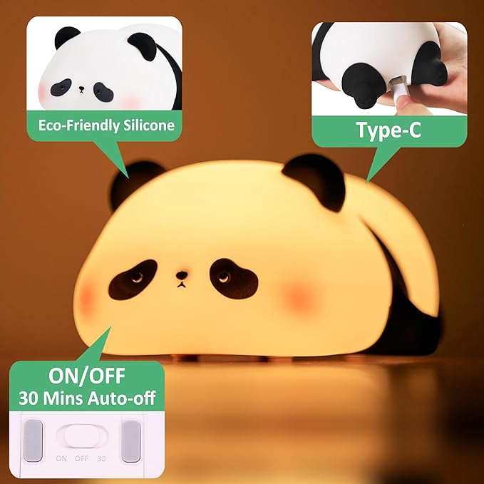 Attivolife Panda Night Light, Cute Animal Squishy Silicone Touch Lamp, Rechargeable Dim Timer LED Nightlight, Feeding Room Bedside Decor, Best Birthday Gifts for Women Girlfriend