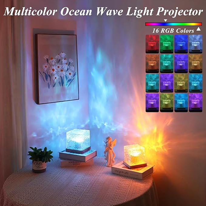 2Pack Aurora Ocean Wave Lights Projector(Touch & Remote), Cordless Rechargeable 16 Colors 4 Modes Northern Lights Dimmable Ambient Mood Lighting,Color Changing Night Light for Bedroom Shower (Large)