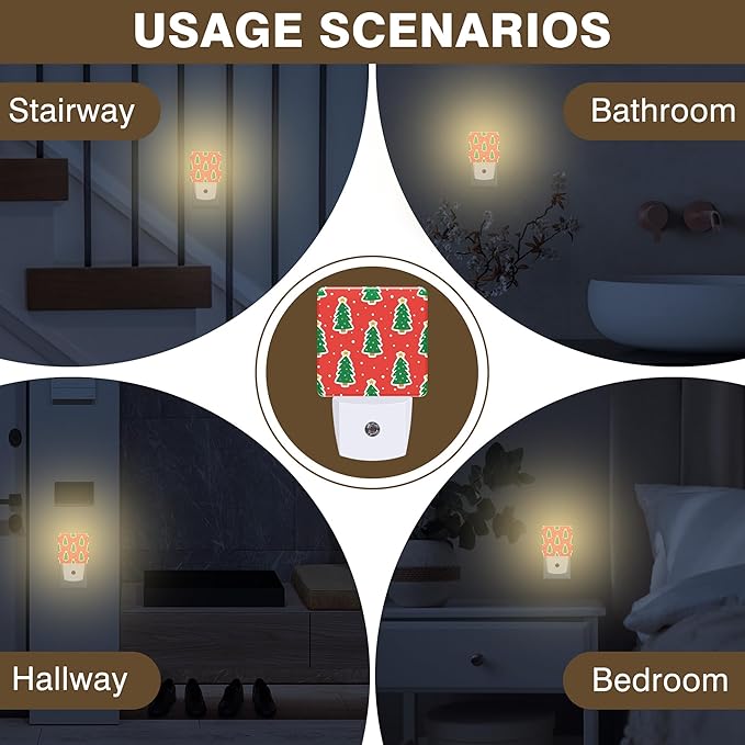 Christmas Trees Night Light, Plug-in Nightlight with Dusk to Dawn Auto Sensor for Home Bedroom Bathroom Hallway Kitchen 0.5W Sleep Friendly Led Lamp for Women Men