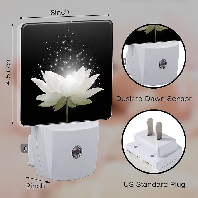Magic White Lotus Flower Night Light for Kids, Glowing Lotus Floral Night Light Plug in with Dusk to Dawn Sensor, 0.5w Energy Saving Sleep Friendly Nightlight for Hallway Stairway Kitchen Bedroom