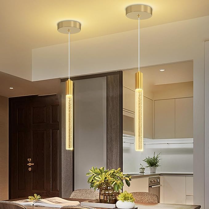 Luxury 1 Light Modern Crystal Pendant Light - 60" High Ceiling Gold LED Dimmable Pendant Light for Bedside Island Kitchen Living Room