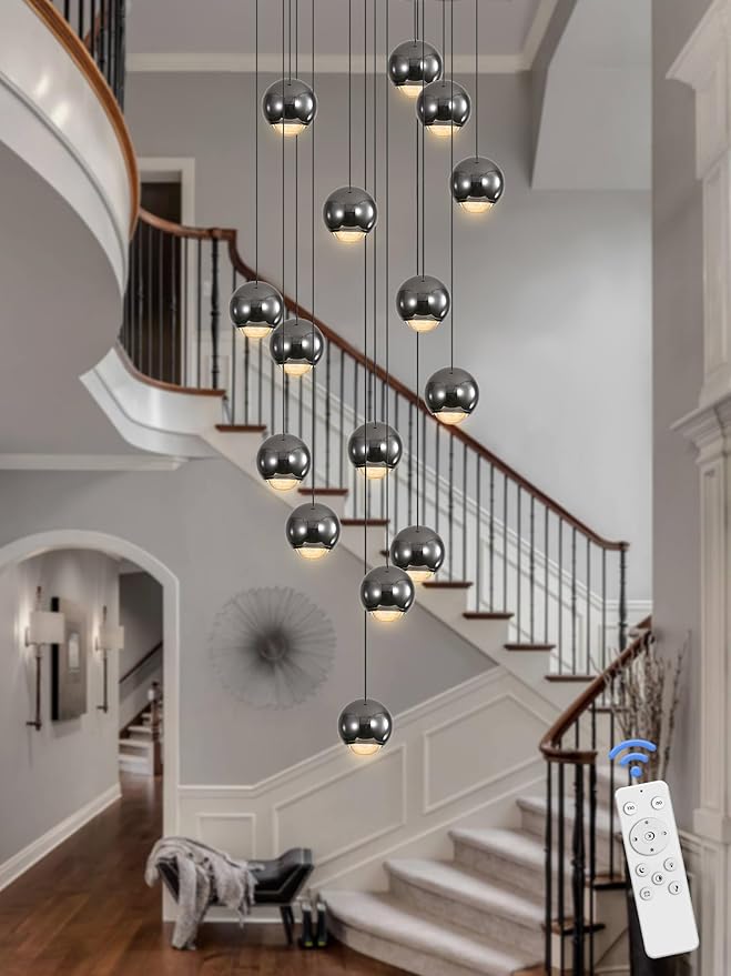 Staircase Chandelier Modern Crystal Pendant Light Large Chandeliers for High Ceilings Crystal Raindrop Chandelier High Ceiling Light for Living Room Stair Entryway Hallway Foyer D24''xH118''