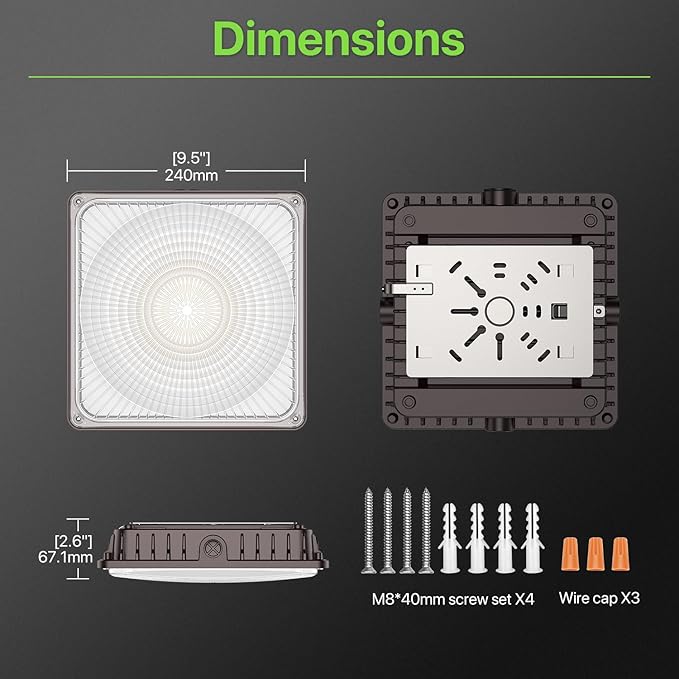 Glitgate LED Canopy Light Outdoor - 30W/45W/60W Adjustable Commercial Canopy Lights, 3CCT Selectable 3000K/4000K/5000K, 110/120V IP65 Waterproof Ceiling Mount Light for Garage, Carport, Gas Station