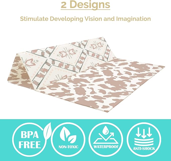 JumpOff Jo Baby Play Mat - Large Folding Foam Play Mat for Infants, Babies, Toddlers, Waterproof, Double-Sided (70" x 59")