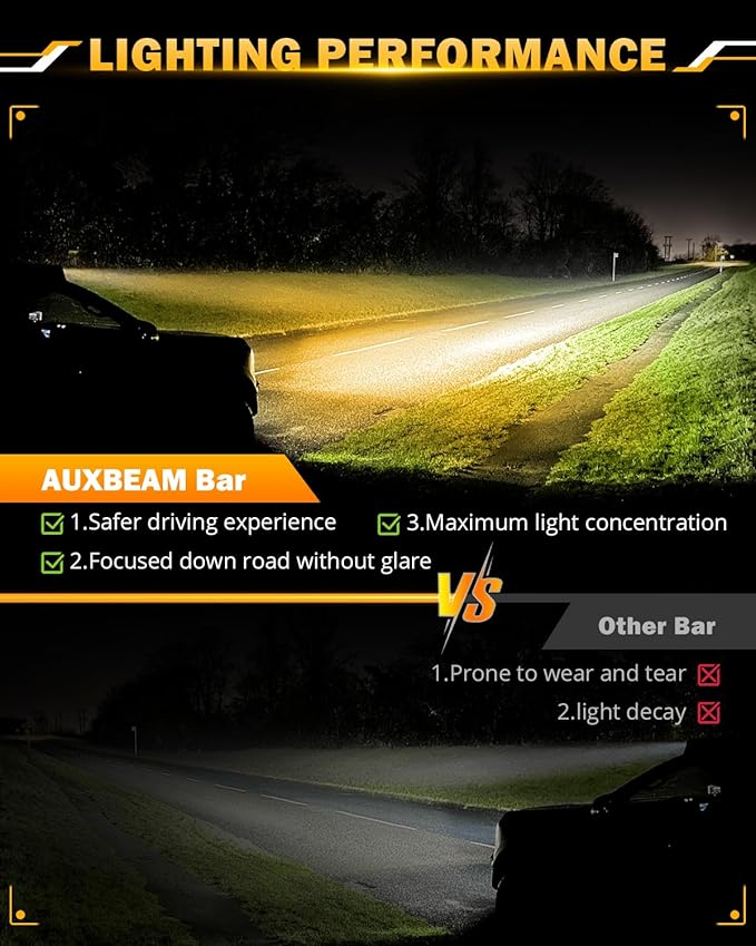 Auxbeam 42 Inch Curved LED Light Bar, 240W 6 Modes Amber White Strobe Fog Lights, Yellow Spot Flood Memory Reset Function Offroad Driving Work Ditch Light for Truck Car ATV