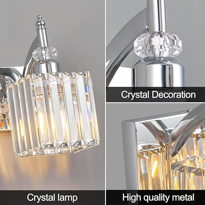 Modern Bathroom Vanity Light 2-Light Chrome Crystal Light Fixtures Over Mirror for Bathroom Wall Sconce