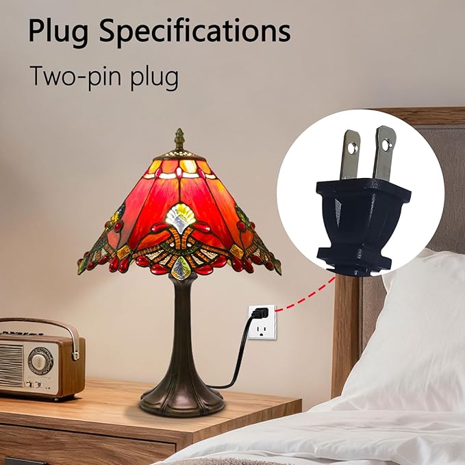 Tiffany Style Table Lamp, Small Stained Glass Lamp for Bedside, Bedroom, Nightstand, Living Room, 12 Inch Mini Vintage Light Included E26 Bulbs with Remote Control (Red Umbrella)