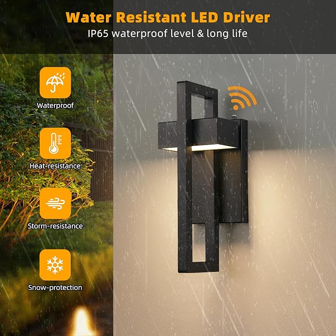 tewei LED Outdoor Wall Sconce Dusk to Dawn Outdoor Lighting, Modern Exterior Lighting Fixtures, Black LED Front Porch Lights Outside Wall Mount Lights for House, Hallway, Warm White 3000K, 2 Pack