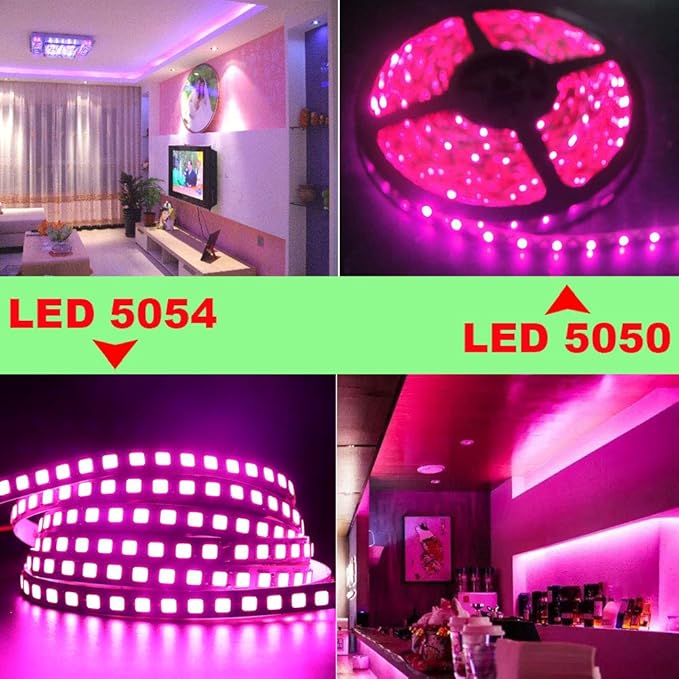 LED Light Strip, 16.4ft 600 Units SMD 5054 LEDs(5050 Upgraded), 16000LM Flexible 12V DC Waterproof IP65 Light Strips, LED Ribbon, DIY Christmas Home Kitchen Indoor Party Decoration (Pink)