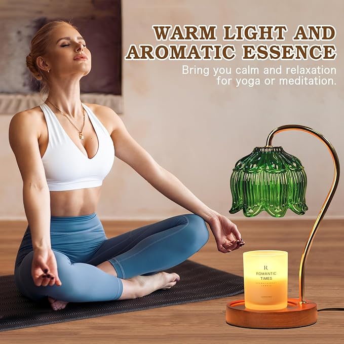 Green Candle Warmer Lamp with Timer, Christmas Gifts, Dimmable Flower Candle Lamp Warmer, Vintage Birthday Gifts for Women, Mom, Female Friend, Aromatic Candle Light for Yankee Candles