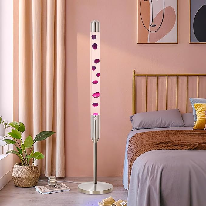 47.5-Inch Liquid Motion Lamp,Magma Lamp, Mood Relaxation Light，Suitable for Home Decoration, Living Room, Office, Bedroom, café (47.5in Clear Water Purple Wax/Silver)