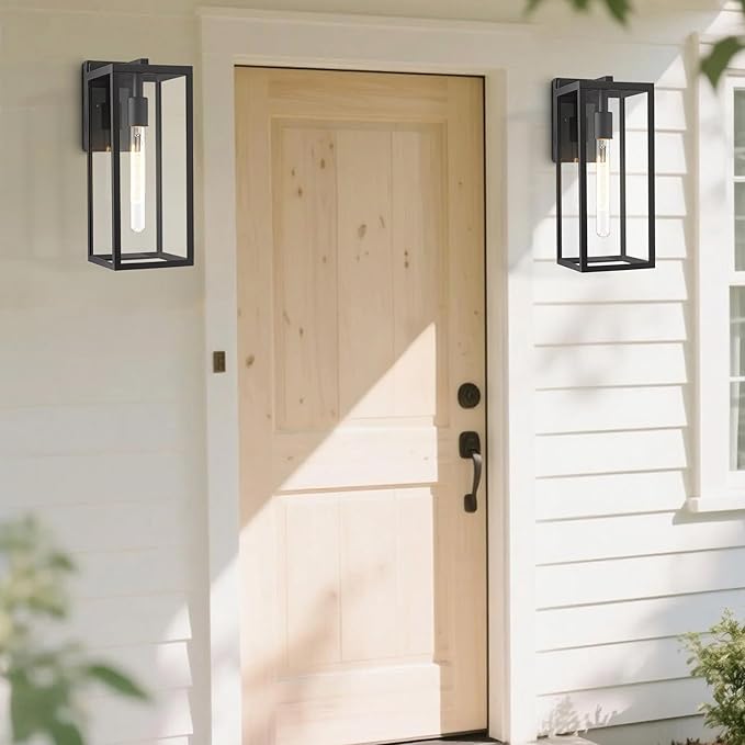 Bestshared Outdoor Wall Lantern, Anti-Rust Outdoor Wall Sconce Light Fixtures, Front Door Mount Light, Exterior Lighting Fixture, Porch Lamp with Clear Glass (Black, 3 Pack)