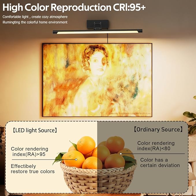 Plug in Picture Light for Wall Mural LED Art Light with On/Off Switch, 3000K Warm White Brightness Adjustable Gallery Painting Lights for Picture Display Dartboard Art Work (Black, 24inch)