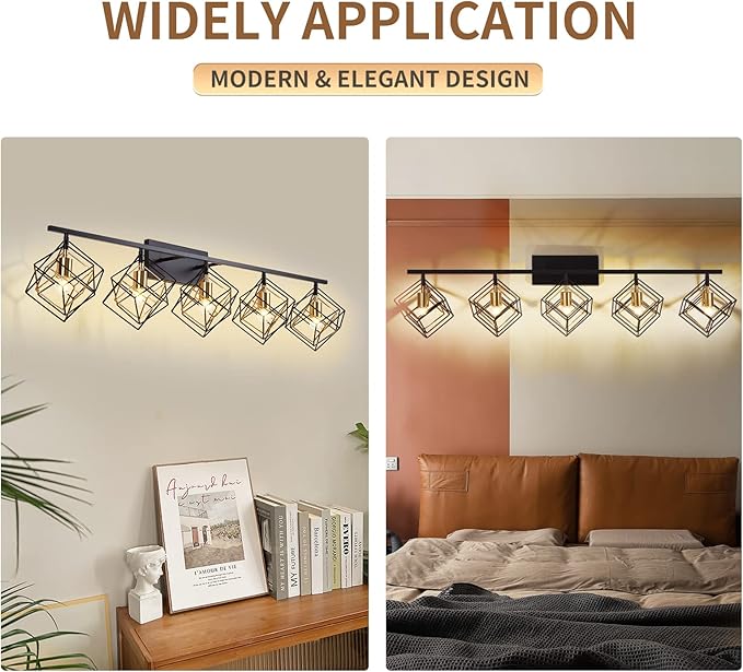 Bathroom Vanity Light with 5 Bulbs Bathroom Light Fixtures Over Mirror with Rotatable 5 Cube Shades Modern Wall Mounted Matte Black