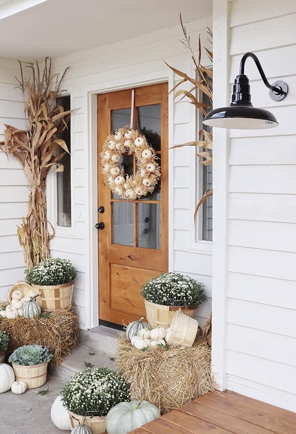 Steel Lighting Co. Topanga Barn Light | Outdoor Wall Mounted | 14 inch Dome | 11" Straight Arm | Farmhouse Garage Light Made in America | Hunter Green Exterior/Brass Interior
